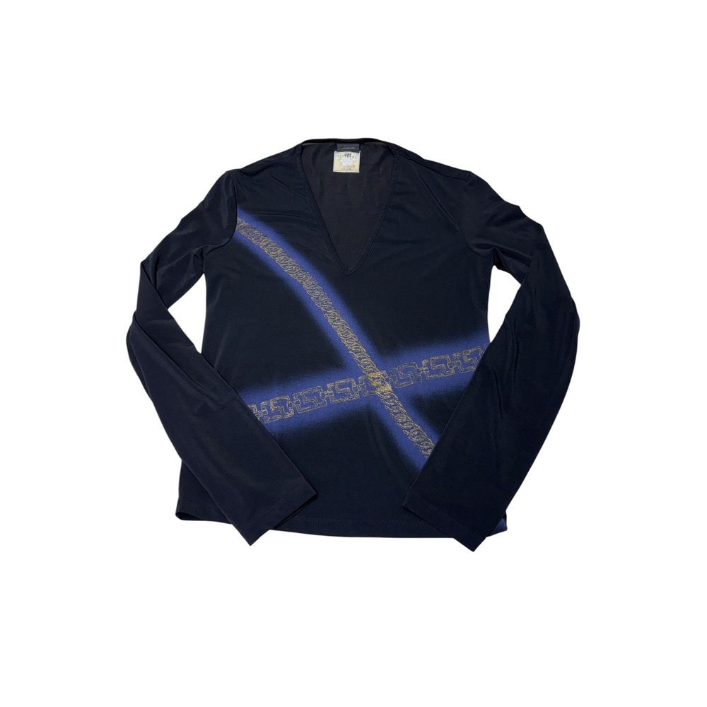 Vintage 90s Y2k VERSACE Jeans Couture Top Womens Medium‎ Shimmery Long Sleeve